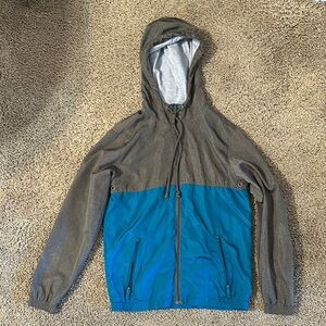 Men's Gray and Blue Hooded Jacket